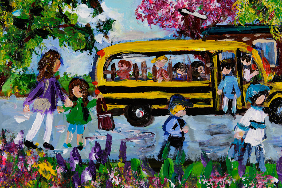 Katerina Mertikas, "End of a School Year," detail view, acrylic on canvas