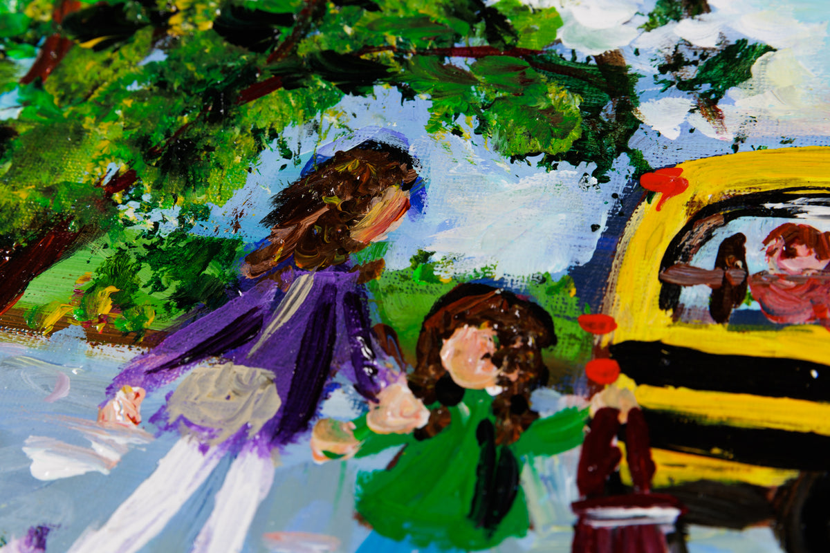 Katerina Mertikas, "End of a School Year," detail view, acrylic on canvas