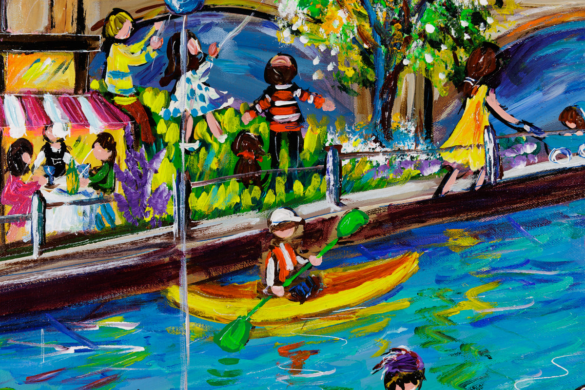 Katerina Mertikas, "Canal Views in Spring," detail view, acrylic on canvas