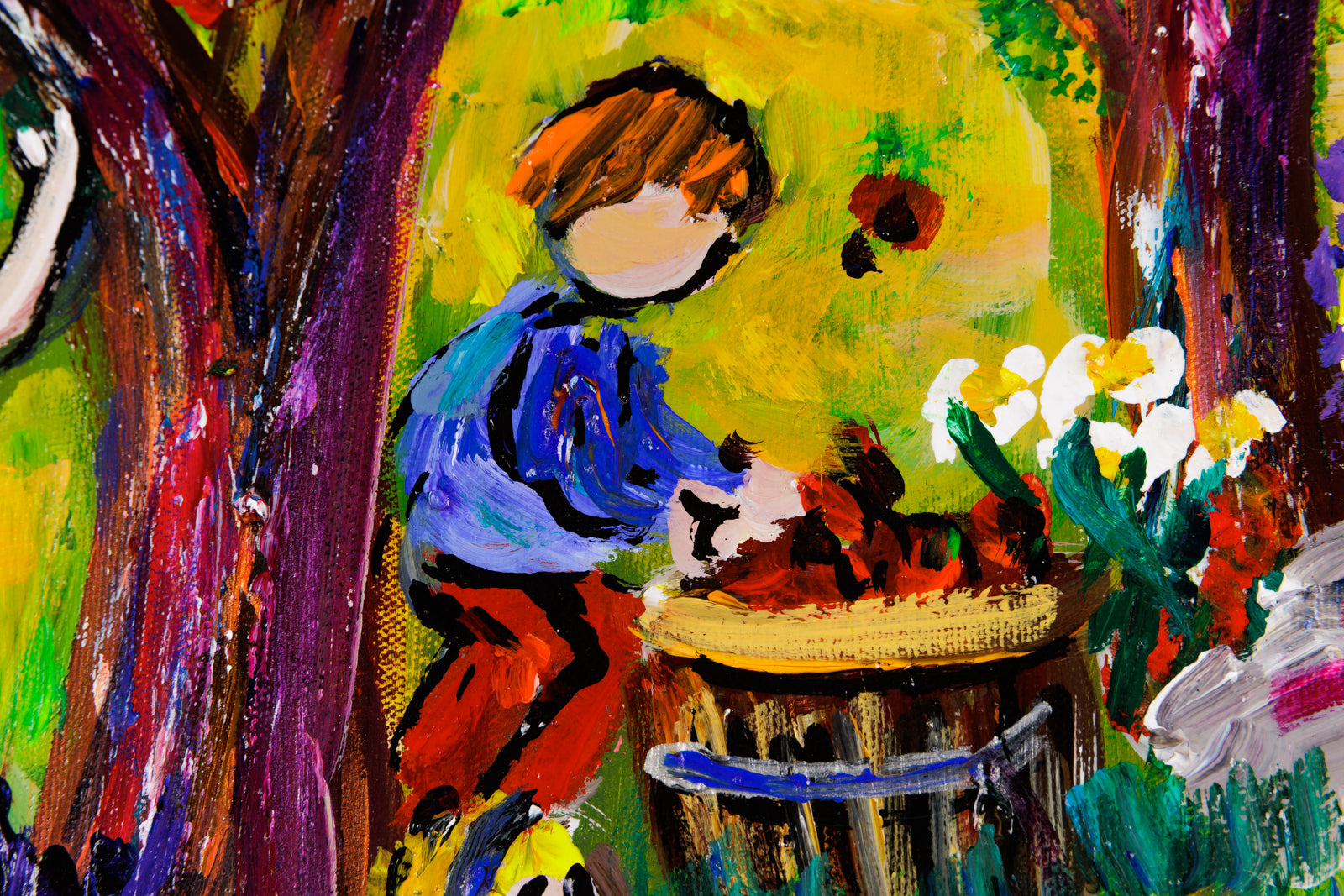 Katerina Mertikas, "Apples In The Orchard," detail view, acrylic on canvas