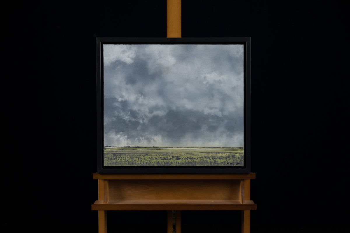 Ken Vincent, "After The Storm," acrylic on panel, 16 x 18 in, landscape painting with prairie, framed