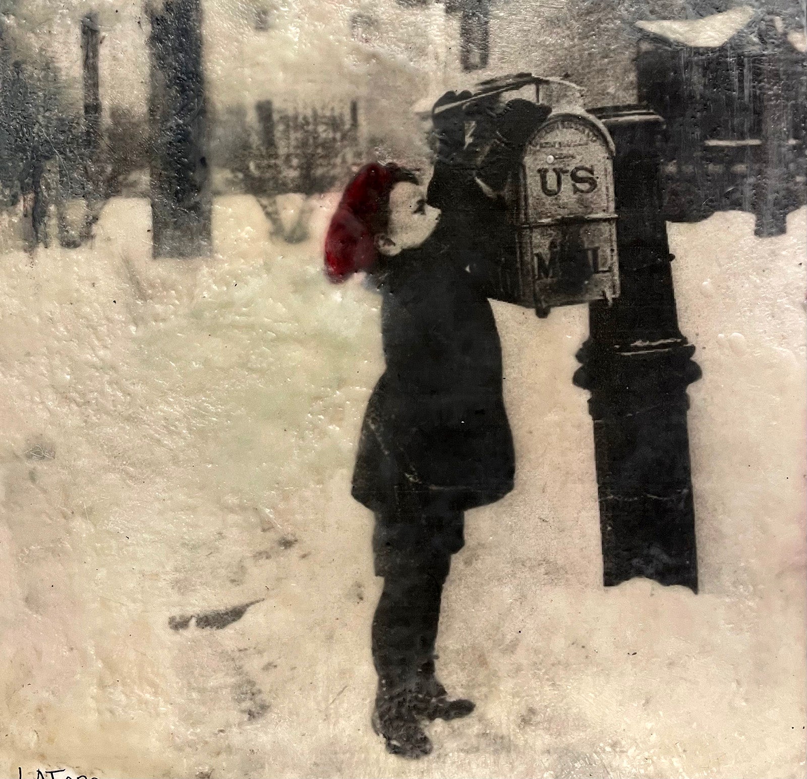 Children “Posting A Letter” by Lee Anne LaForge – encaustic on panel.