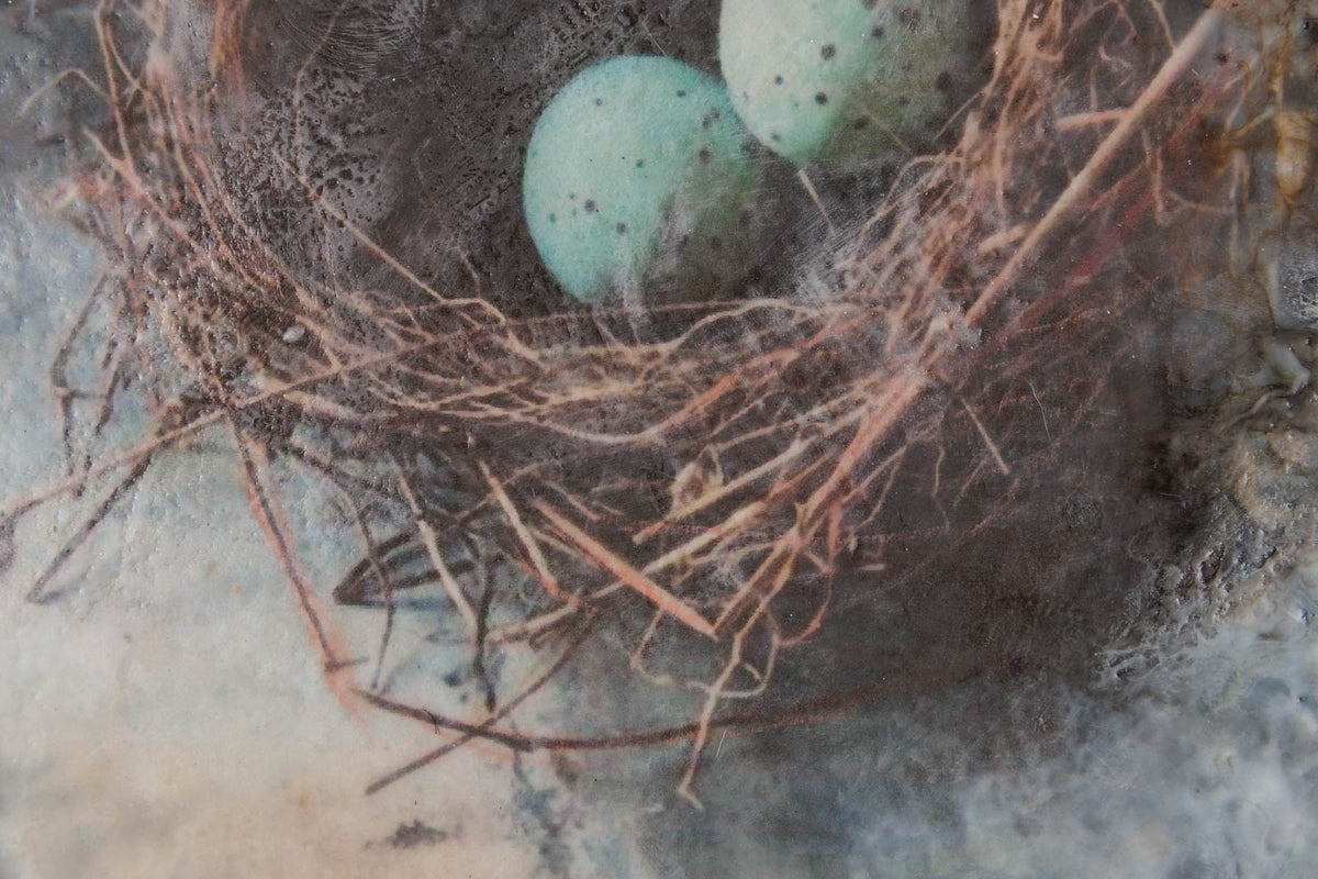Lee Anne LaForge, "The Hidden Nest In The Wall," detail 1, encaustic on panel