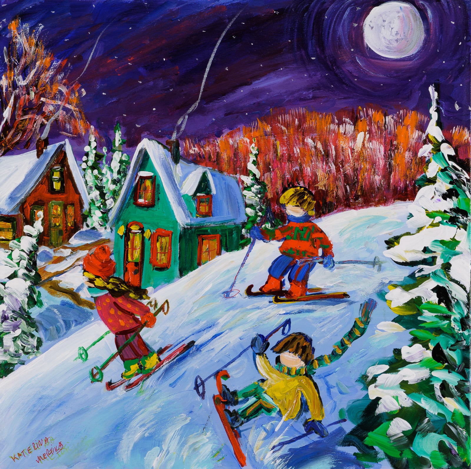 Skiers At Night