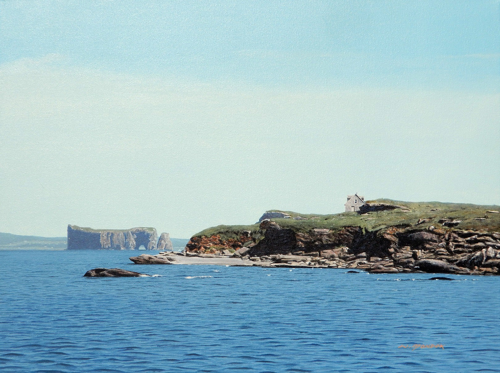 Contemporary “Bonaventure Island & Perce Rock” by Wayne Mondok – acrylic on canvas.