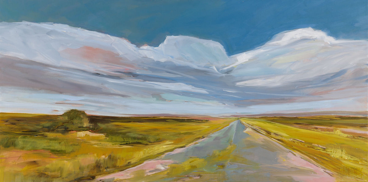 Martha Kokkinos, "The Path You Take," oil on canvas, 20 x 40 in, contemporary landscape painting, unframed canvas
