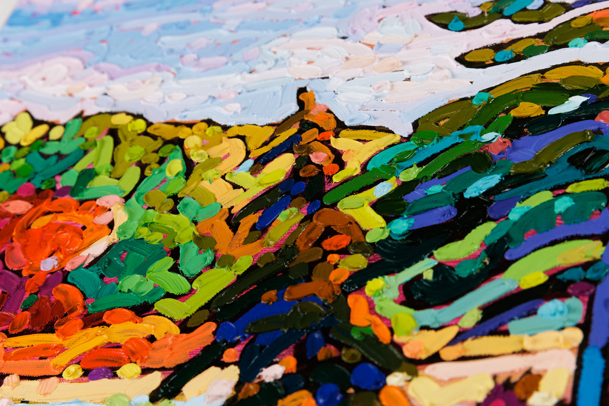 Noémie L. Côté, "Where Autumn Meets Water," detail view, oil on canvas