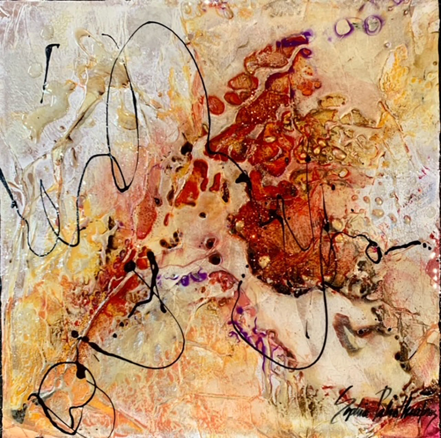 Abstracts “Sharing The Spirit V” by Sophia Paleotheodoros – mixed media and resin on canvas.
