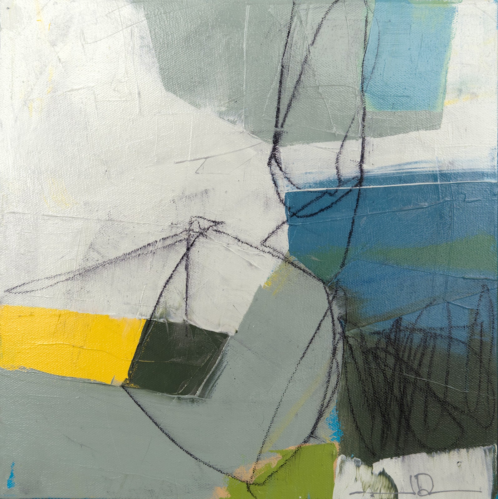 Abstracts “Blue Emerald II” by Jacques Pilon – mixed media on panel.