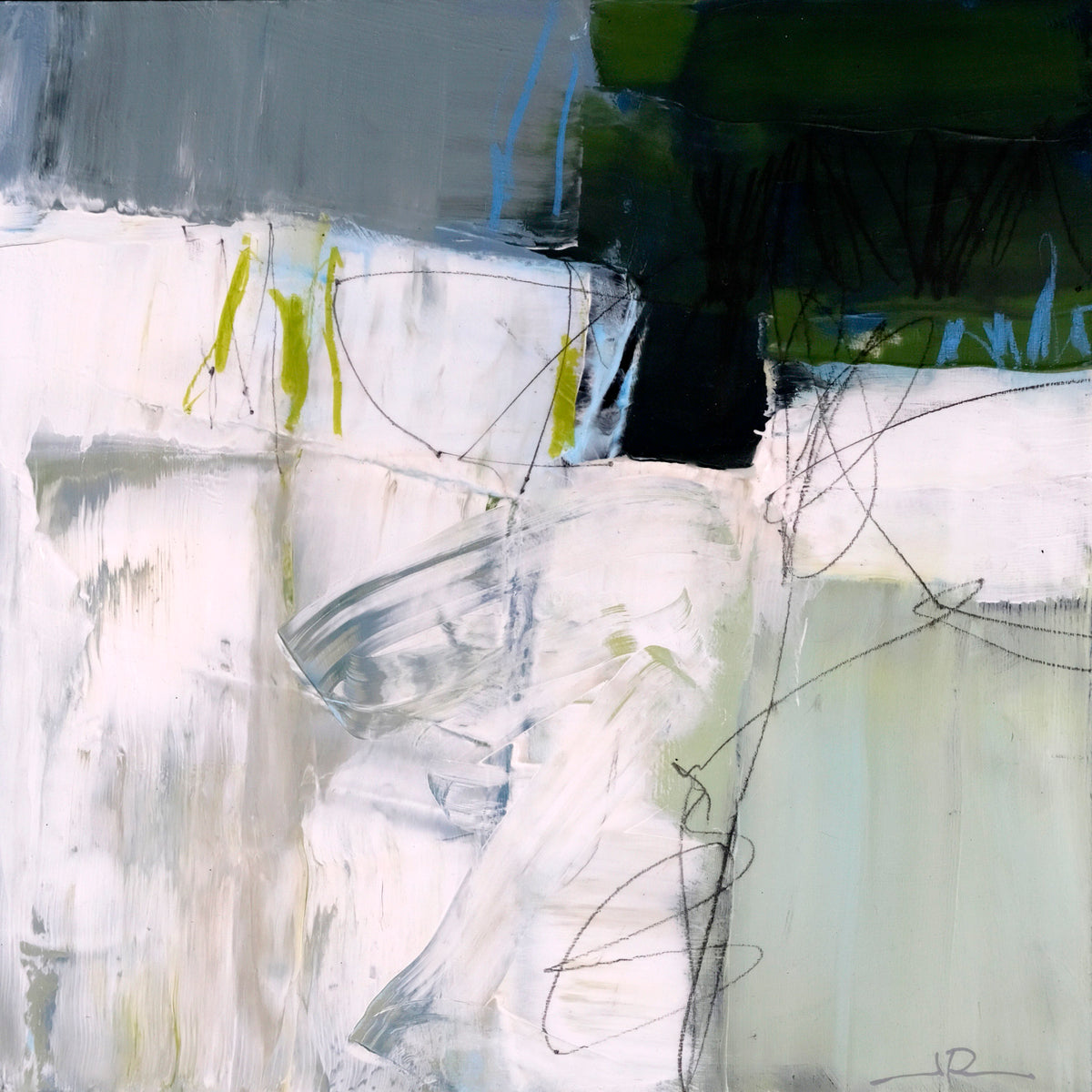 Jacques Pilon, "A Gentle Spirit," mixed media on panel, 12 x 12 in, abstract mixed media work, unframed panel