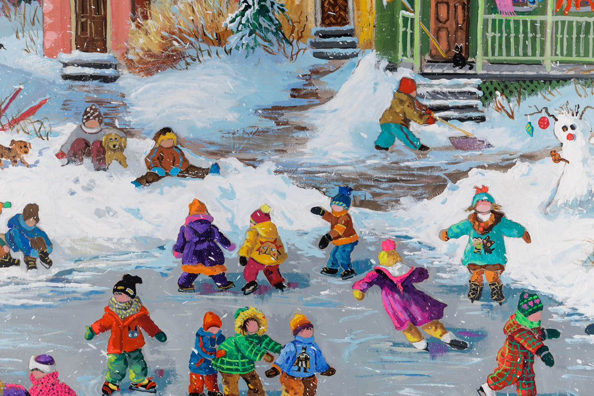 Pauline Paquin, "On Se Prepare Pour Les Olympiques," detail 1, mixed media on canvas