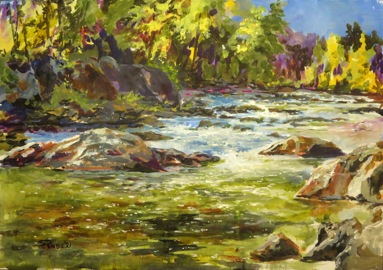 Landscape “Blakeney Rapids” by Scott Rubie – acrylic on panel.