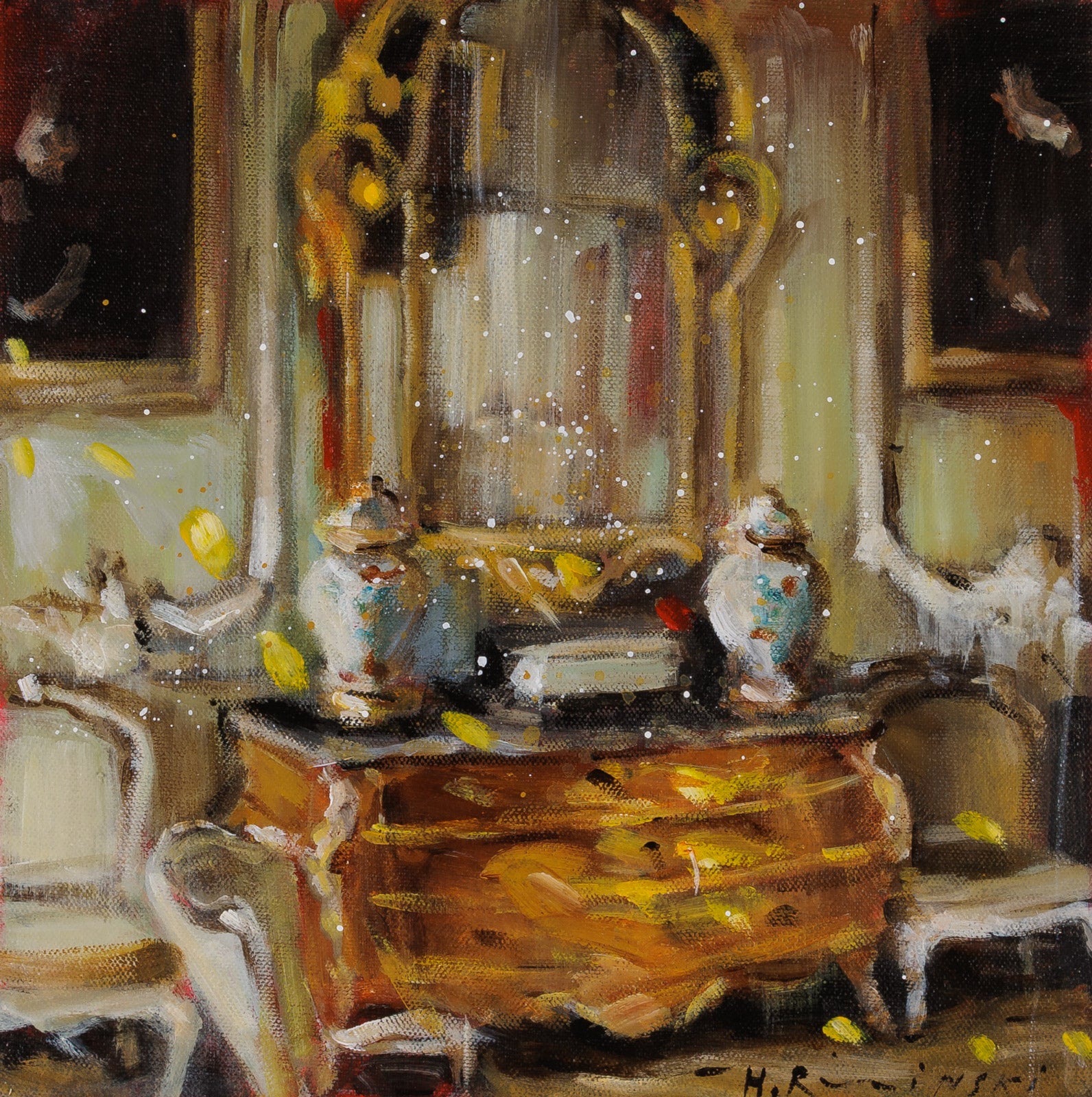 Bombe Chest & Gilded Mirror