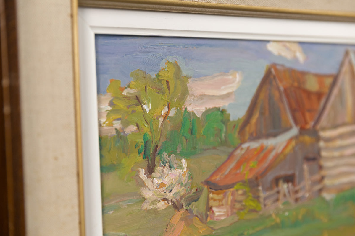 Ralph Burton, "Barns In South March, ON," detail view, oil on panel