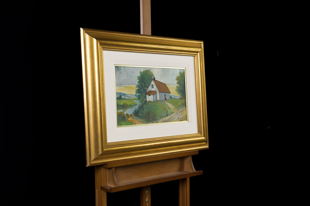 Rene Richard, "House By The River," detail view, oil on panel