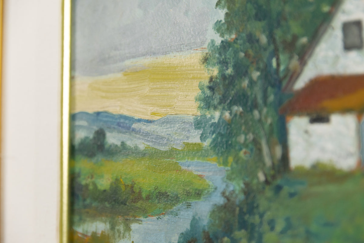 Rene Richard, "House By The River," detail view, oil on panel