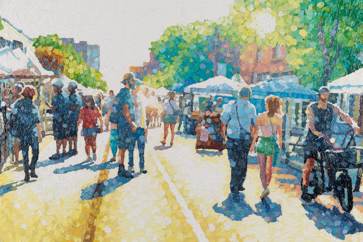 Susan Gale, "Coming Together," full view, acrylic on panel, 36 x 48 in