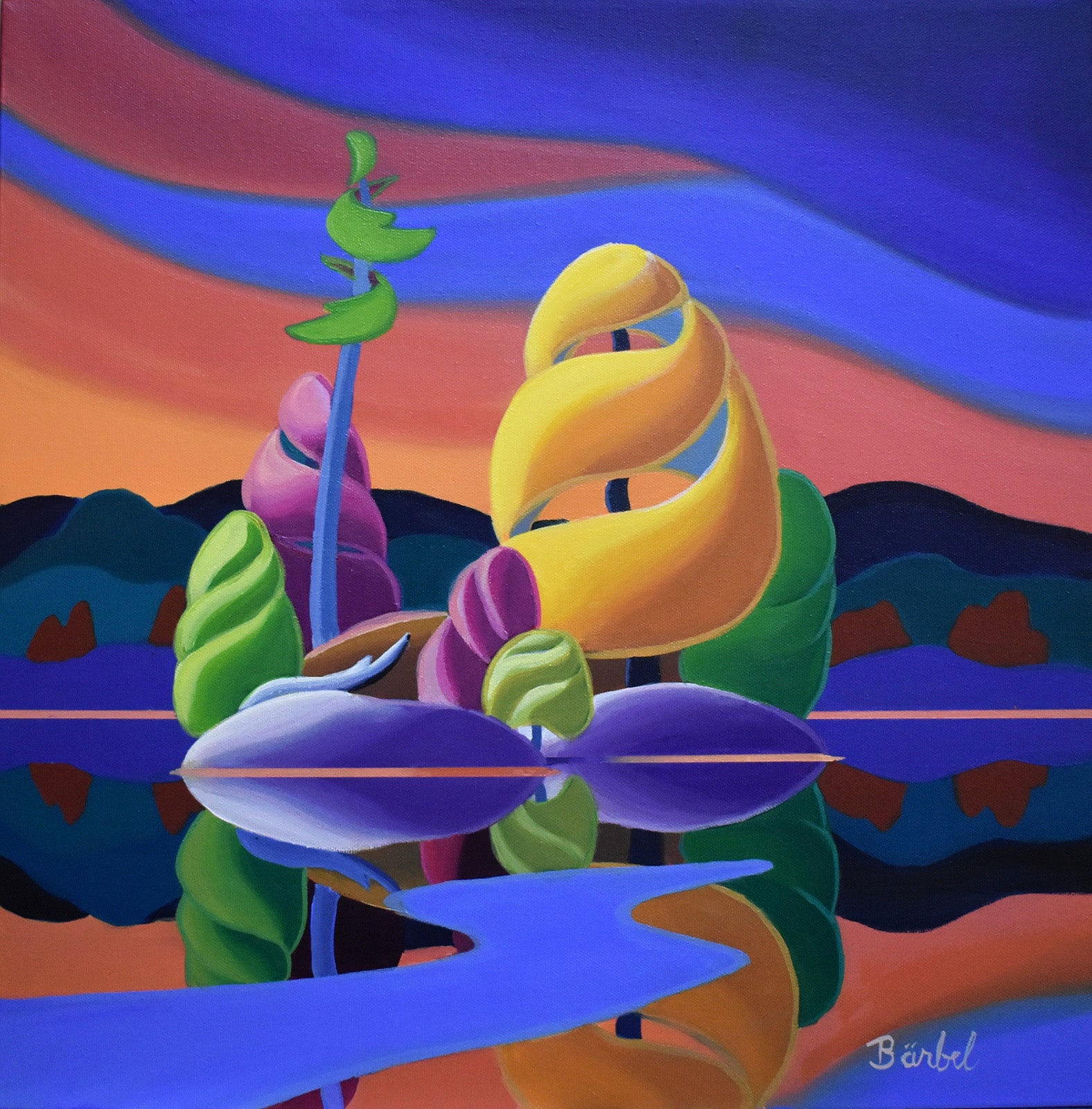 Landscape “Evening's Call” by Barbel Smith – acrylic on canvas.