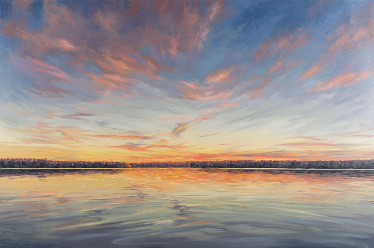 Sue Miller, "Afterglow," oil on canvas, 36 x 60 in, Contemporary landscape painting with sunrise and sunset