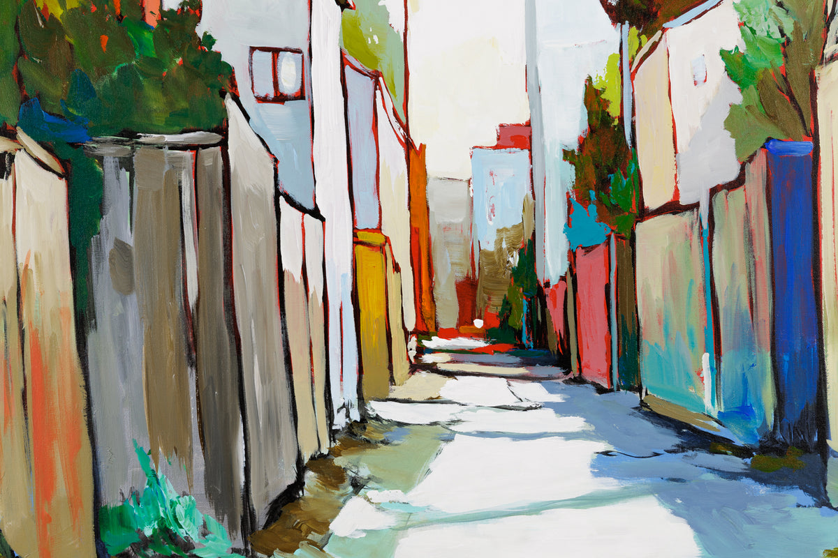 Sacha Barrette, "Ruelle Cloture Noire," detail view, acrylic on canvas