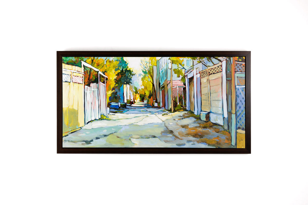 Sacha Barrette, "Alley Day Of Light," detail view, acrylic on canvas