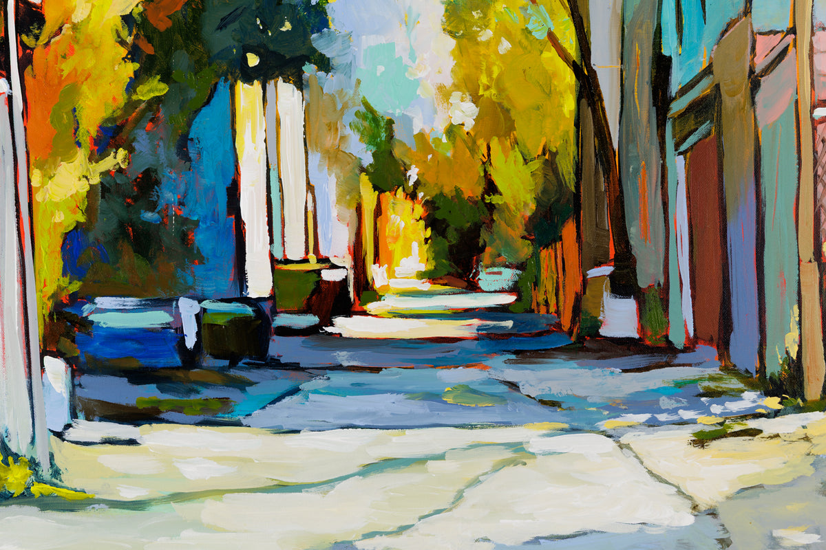 Sacha Barrette, "Alley Day Of Light," detail view, acrylic on canvas
