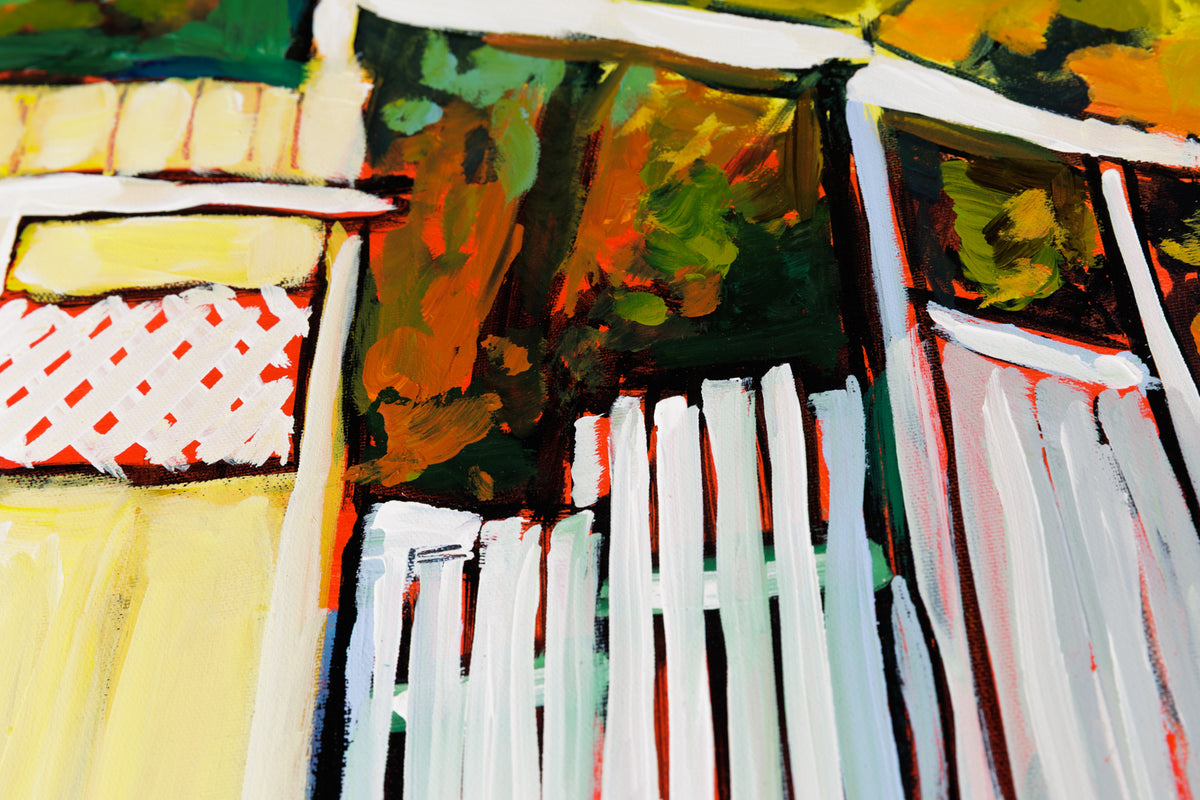 Sacha Barrette, "Alley Day Of Light," detail view, acrylic on canvas