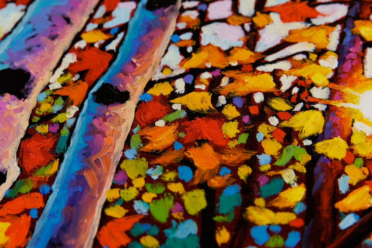 Tim Packer, "Autumn Cloudburst," detail view, oil on canvas