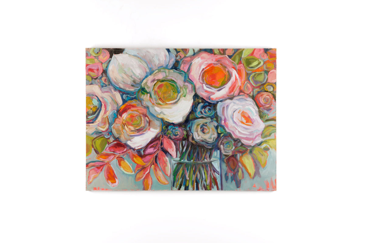 Vanessa Drew, "Making Arrangements," full view, oil on canvas, 36 x 48 in