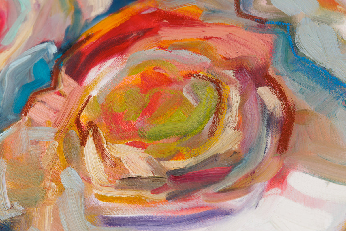 Vanessa Drew, "Making Arrangements," detail 2, oil on canvas
