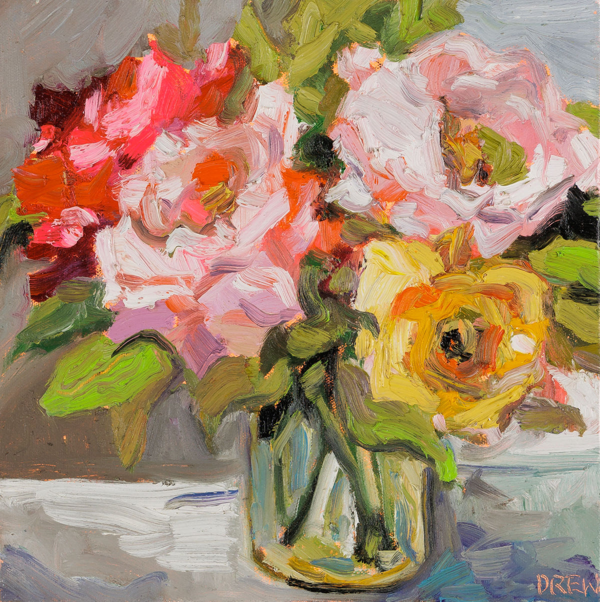 Vanessa Drew, "Honour," oil on canvas, 12 x 12 in, contemporary floral painting, unframed canvas