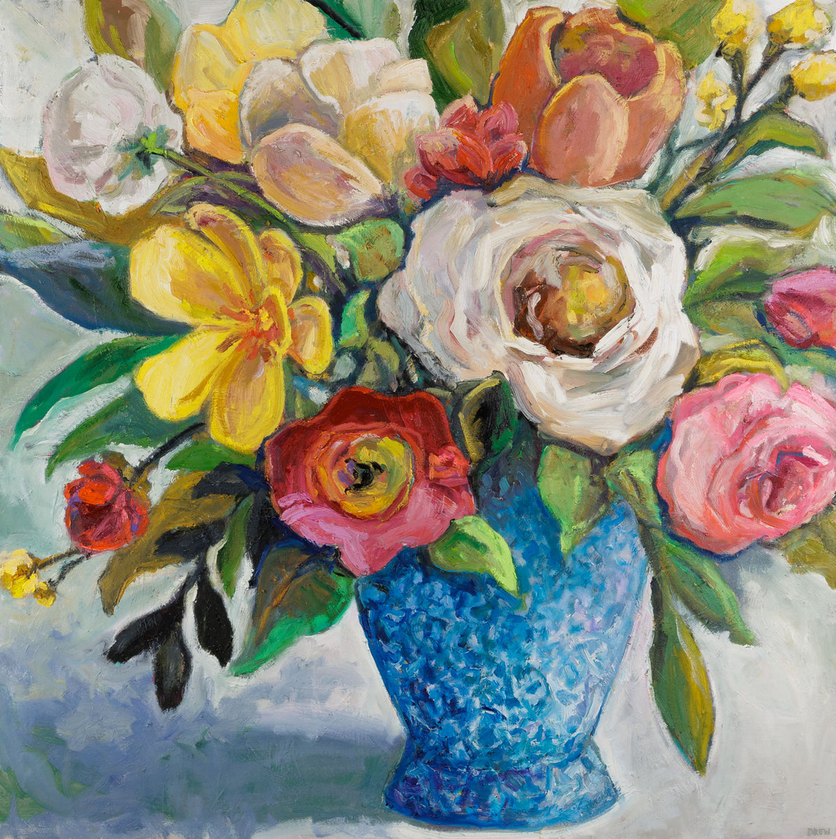 Vanessa Drew, "Do You Want To Know A Secret?," oil on canvas, 48 x 48 in, contemporary floral painting, unframed canvas