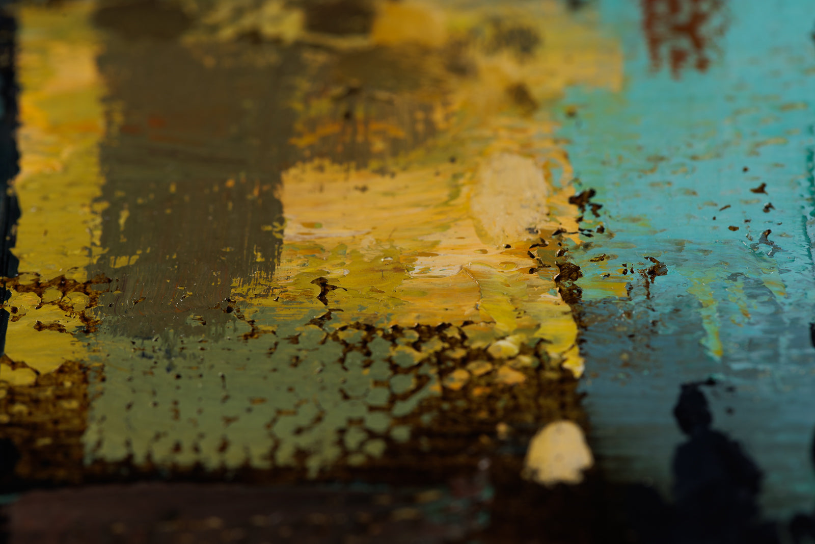 Vitaly Gunaza, "Why Are You Here?," detail view, oil on mounted linen