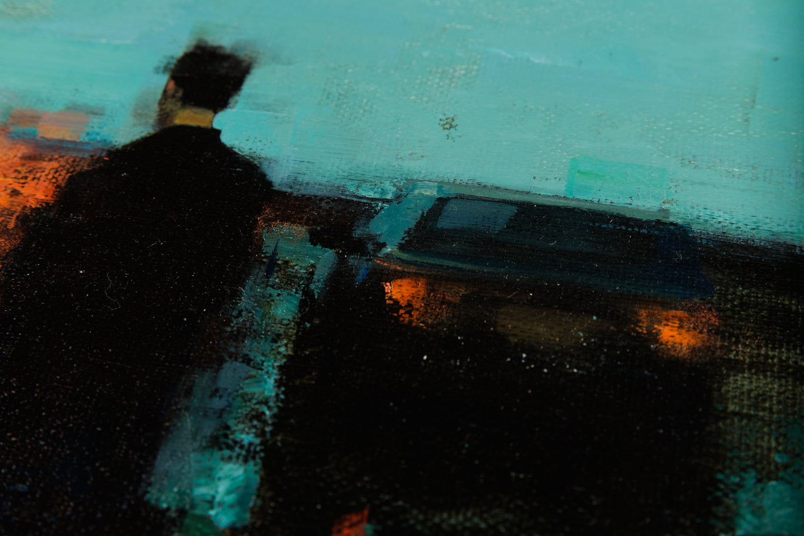 Vitaly Gunaza, "To Be Here," detail view, oil on mounted linen