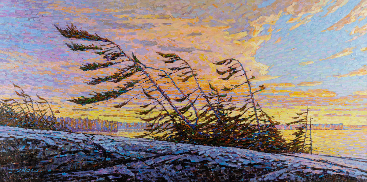 Jack Zhou, "Autumn Wind," oil on canvas, 30 x 60 in, contemporary landscape painting, framed