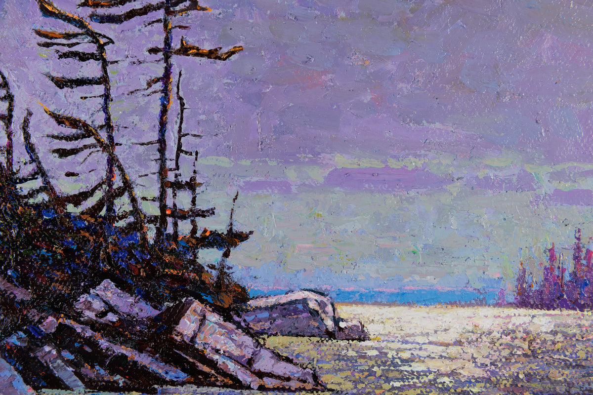 Jack Zhou, "Moonlit Lake Shore," detail 1, oil on canvas