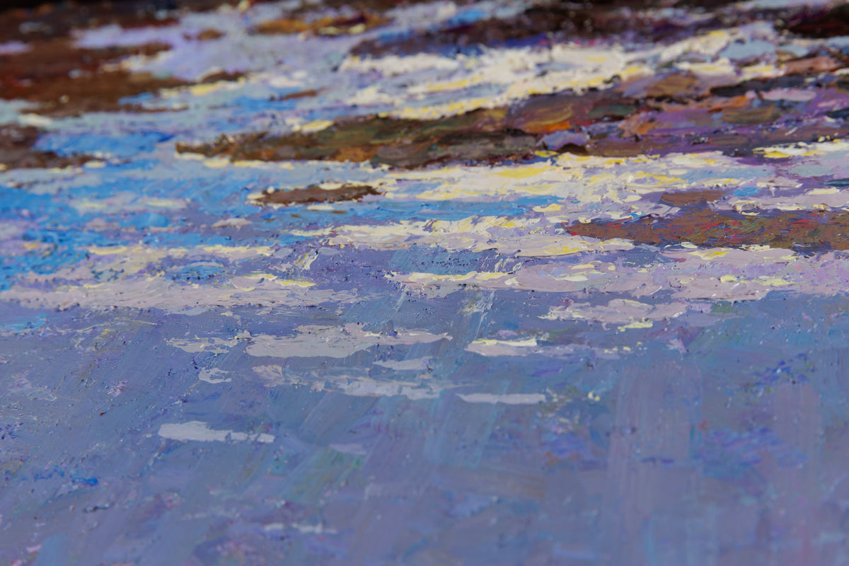 Jack Zhou, "Moonlit Lake Shore," detail 2, oil on canvas