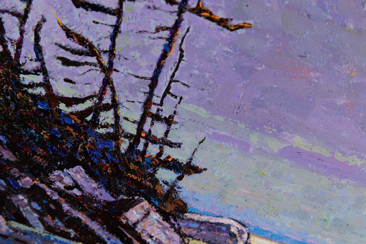Jack Zhou, "Moonlit Lake Shore," detail 3, oil on canvas