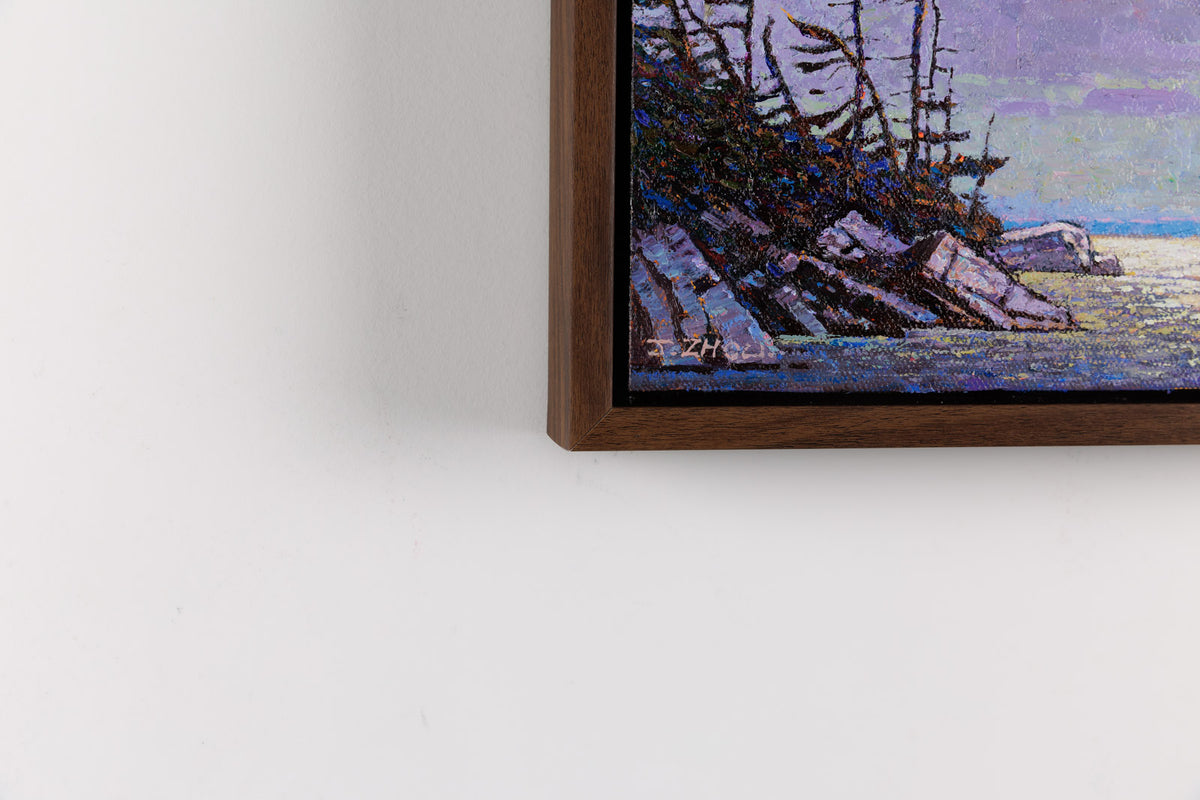 Jack Zhou, "Moonlit Lake Shore," detail 4, oil on canvas