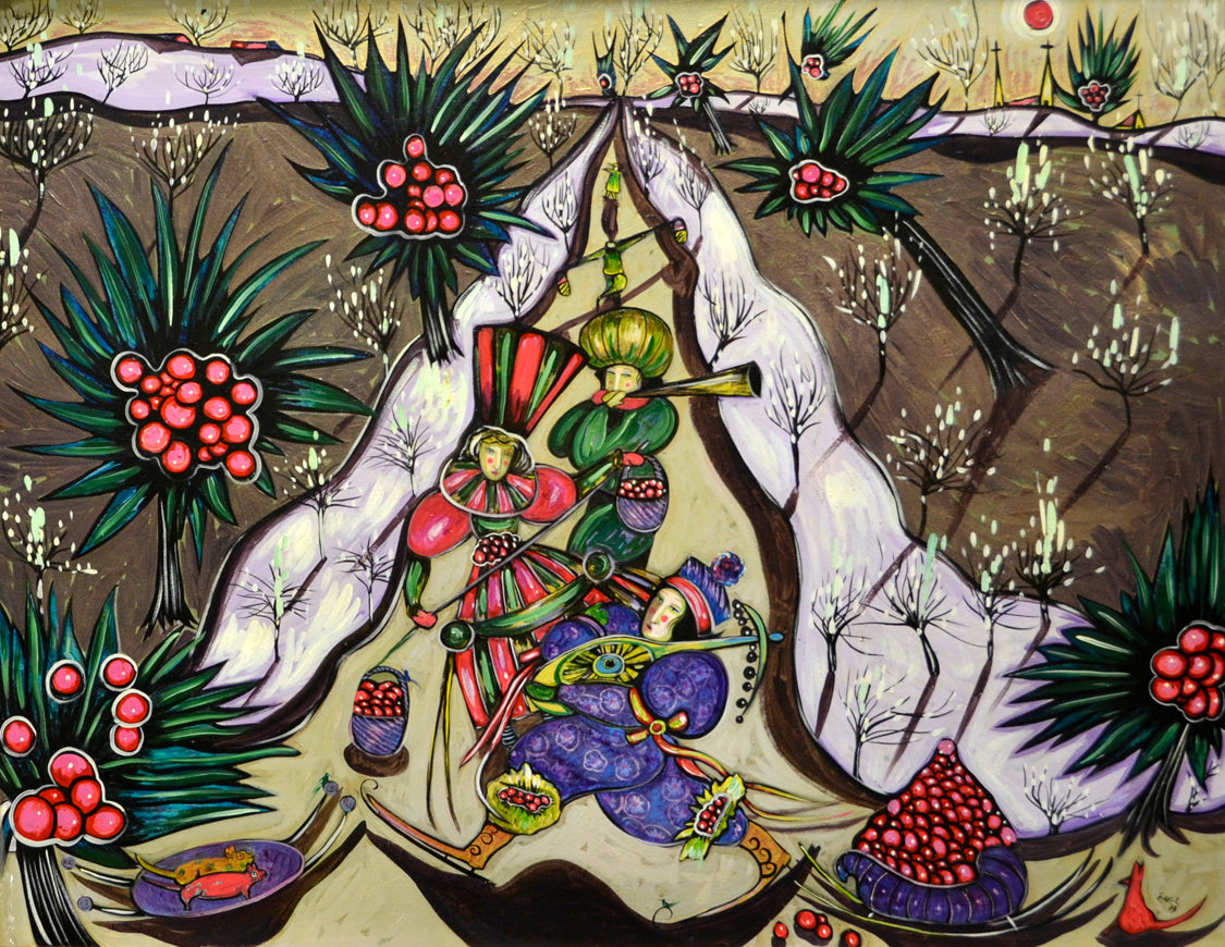 Figurative “Winter Orchestra Rehersal” by Toller Cranston – oil on canvas.