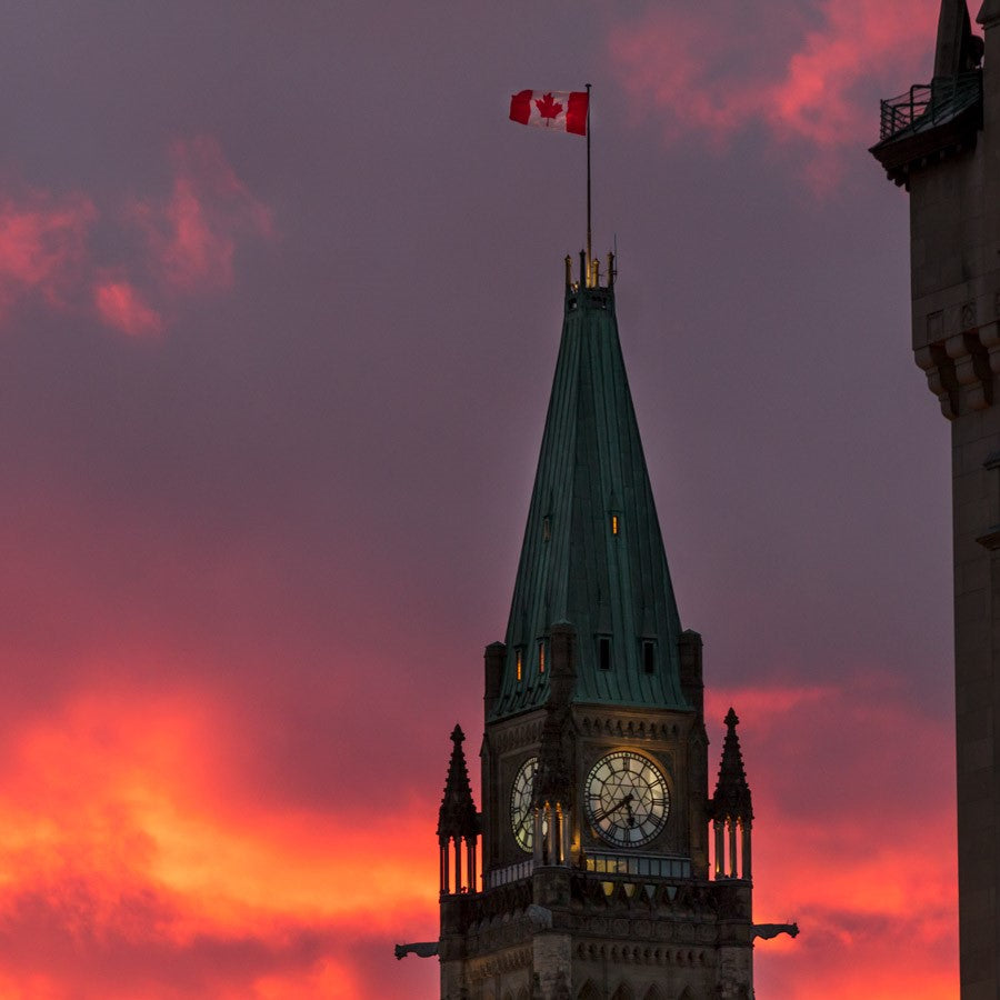 Cityscape “Peace Tower Sunset” by Ottawa – giclee on paper.