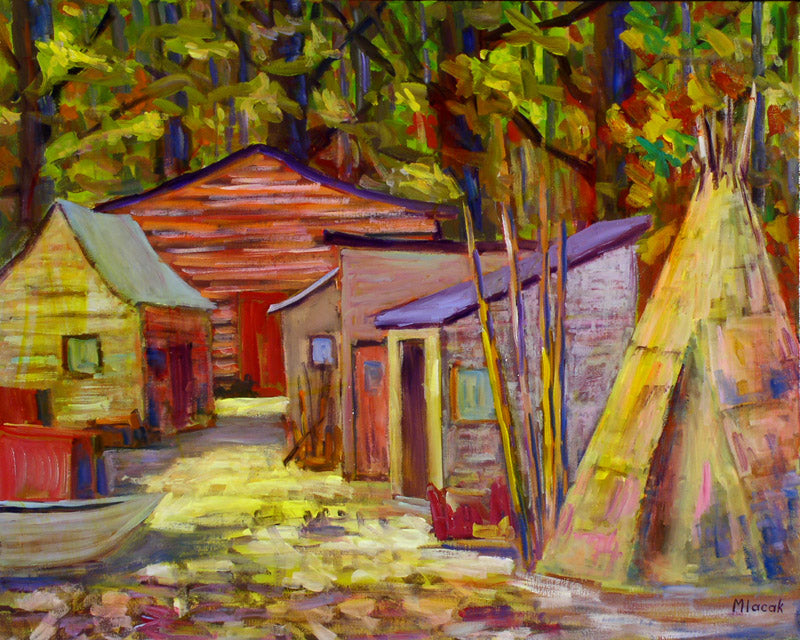 Landscape “Haida Village” by John Mlacak – oil on board.