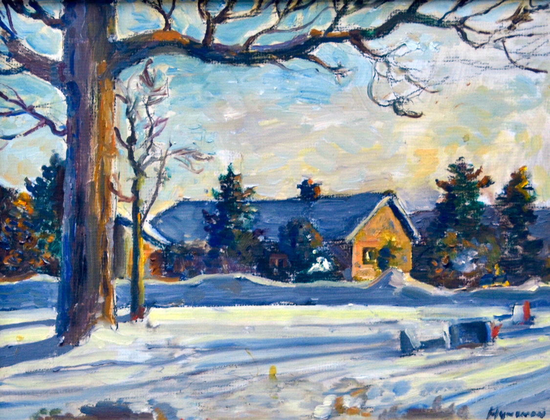 Landscape “Winter Farmhouse” by Robert Hyndman – oil on panel.