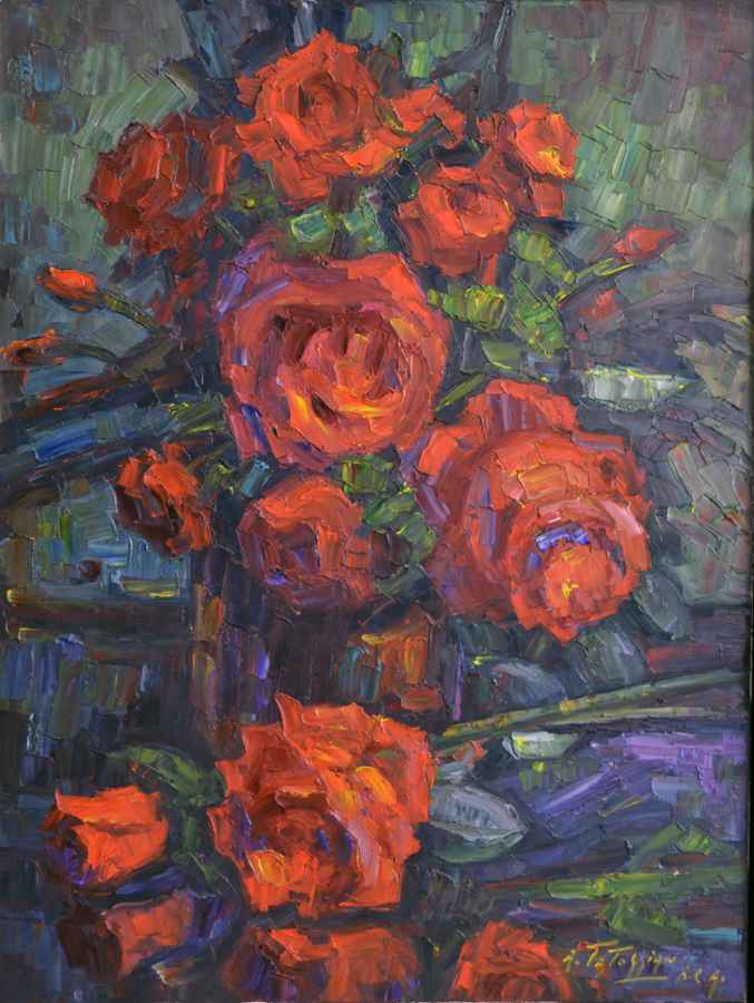 Floral “Roses” by Armand Tatossian – oil on canvas.