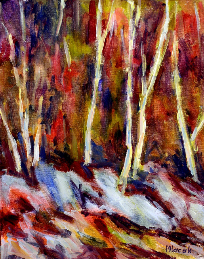 Landscape “Birch On The Rocks” by John Mlacak – oil on canvas.