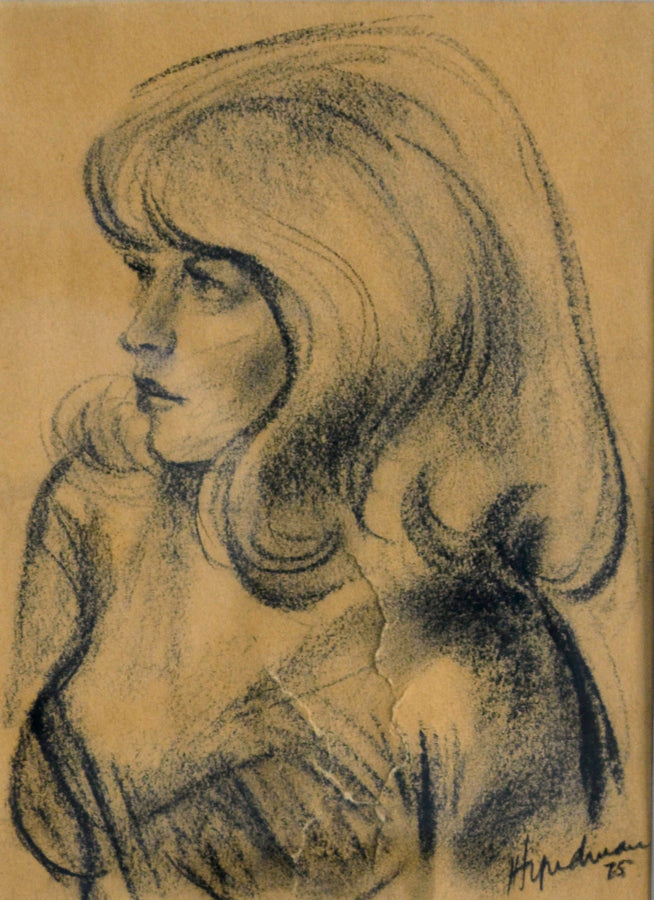 Figurative “Model At Art School 1975” by Robert Hyndman – pen & ink on paper.