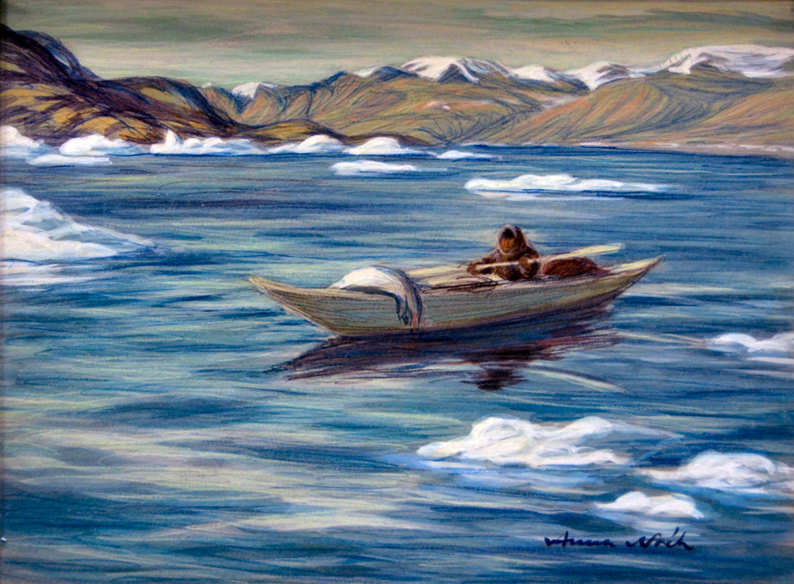 Seascape & Water “Inuit In A Boat” by Anna T. Noah – oil on panel.