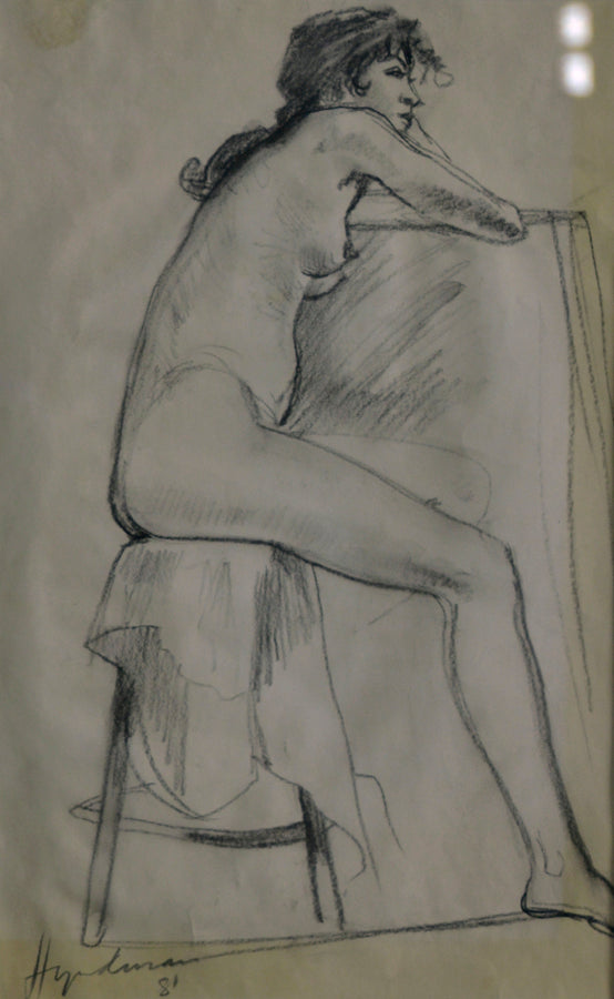 Figurative “Nude Seated” by Robert Hyndman – pen & ink on paper.