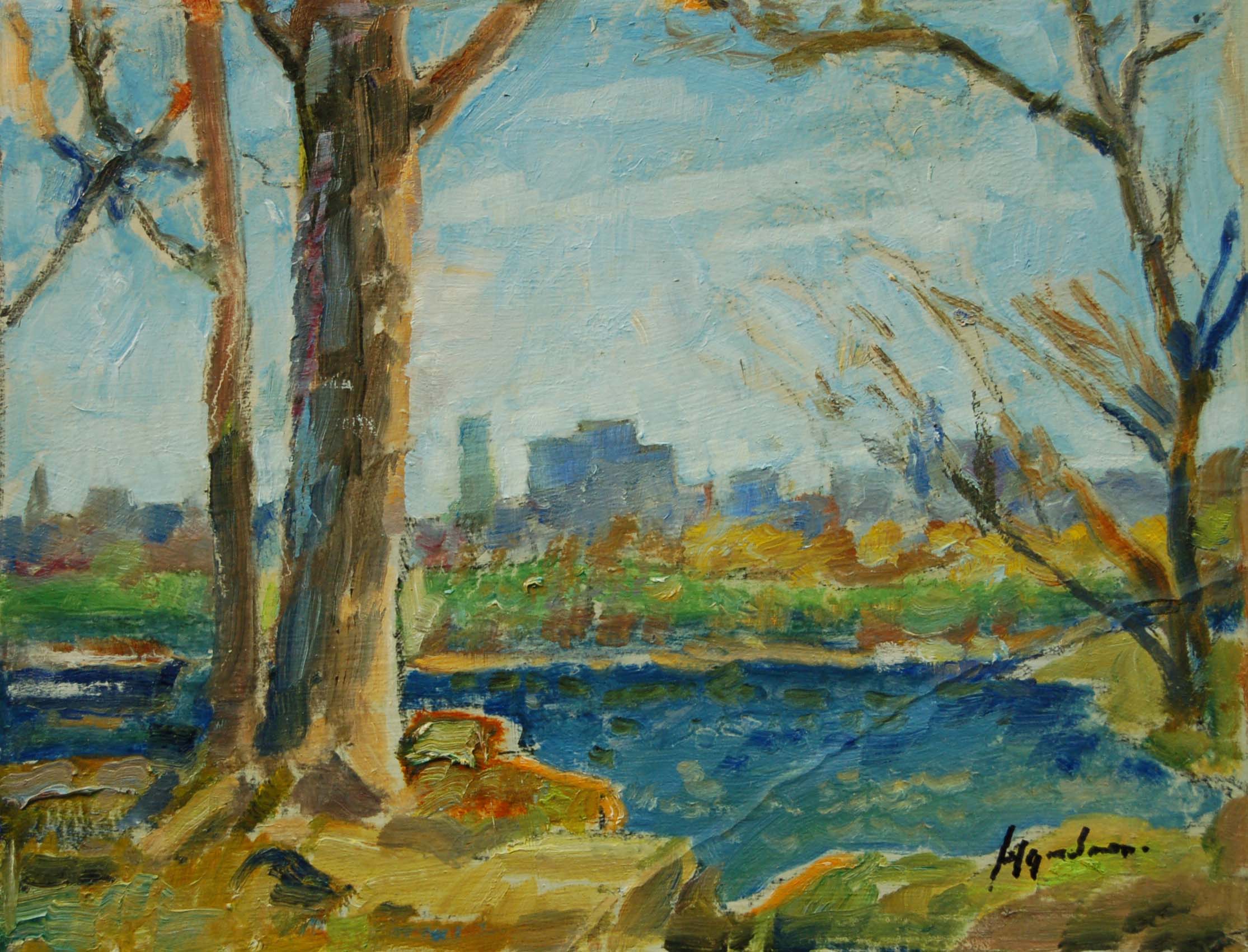 Landscape “Ottawa From Hull” by Robert Hyndman – oil on board.