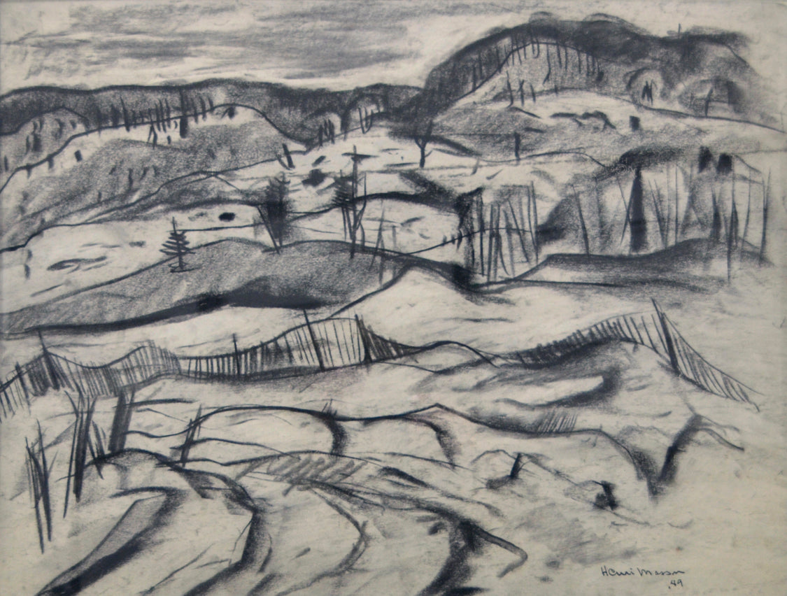 Landscape “Untitled Landscape Charcoal” by Henri Masson – pen & ink on paper.
